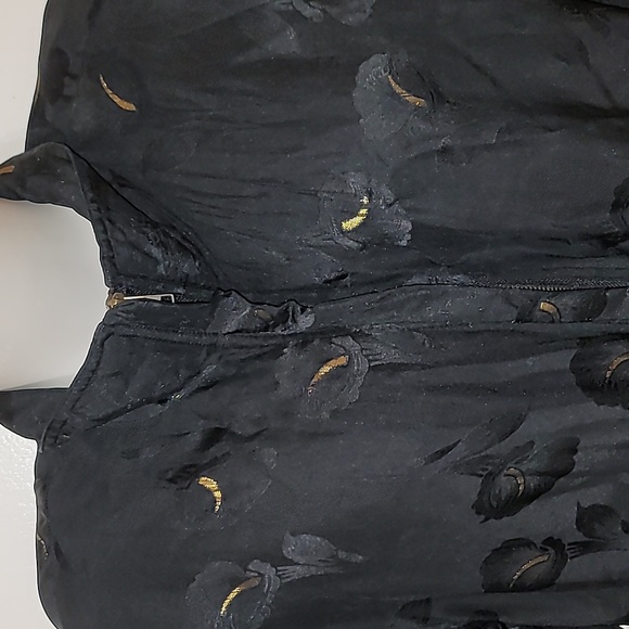 Winter Silks vintage Bomber Jacket black calla lilly print silk pockets zip up - Picture 2 of 5